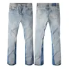 Fashion Blue Amiryes Splice Button Zipper Fly Washed Men denim baggy jean