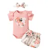 Ensembles de vêtements infantile bébé filles garçons été côtelé coeur barboteuse hauts nœud Floral Shorts bandeau tenues ensemble de vêtements articles nés