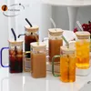 Water Bottles 350ML Square Mug With Lids and Straws Single Colored Handle Layer Drinking Glass Cups For Soda Iced Coffee Milk Bubble Tea Water 230503