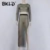 Two Piece Dress BKLD Summer Women piece Set Beach Styles Crop Top Skirt Sexy Mesh Seethrough Pearl Beading 2 230504