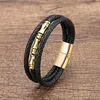 Charm Bracelets Geometric Gold-plate Stainless Steel Men's Bangles Weave Leather Rope Male Wristband Jewelry Gifts Wholesale