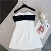 Casual Dresses Prepomp Summer Collection ärmlös svart båge stropplös hög midja White Slim Short Dres GE647 230503