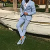 Newlight Sky Blue Slim Fit Mens Prom Suits notched Lapel Groomsmen Beach Wedding Tuxedos For Men Blazers 2 Pieces Jacket Pant
