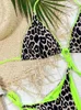 Damen Bademode Vigorashely 2023 Sexy Leopard Halter Bikini High Cut Gebunden Tanga Badeanzug Frauen Push Up Biquinis Sommer Badeanzug