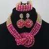 Necklace Earrings Set & 2023 Nigerian Wedding African Beads Jewelry Crystal Special Fushia And Champagne 4 Layers ALJ681