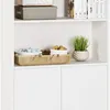 White Bookshelf with Doors, 5 Tiers Tall Standard Bookcase with Storage Cabinet for Living Room