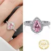 Cluster Rings Women Luxury Water Drop Diamond Ring 925 Sterling Silver Engagement Wedding Pink Zircon For Party Fine Jewelry