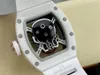 Nieuwste turn fly tourbillon herenhorloge witte keramische kast schedel wijzerplaat rubber zachte band band mechanisch handopwindbaar uurwerk RM52-01 sport designer polshorloge
