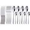 Dinnerware Sets 16Pcs Silver Set Stainless Steel Knife Fork Spoon Tea Cutlery Kitchen Tableware Silverware Drop