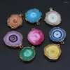 Pendant Necklaces Natural Druzy Crystal Agates Stone Irregular Round Gold Plated Edge Eye Quartz Charms Wholesale For Jewelry Making