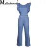 Damen Jumpsuits Strampler Ärmellos Rüschen Design Backless Denim Strampler Frauen Jumpsuit Frühling Herbst Lässige Overalls Streetwear Jumpsuit 230504