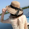 Breda brimhattar 2023 Bow Sun Hat Floppy Summer For Women Beach Panama Straw Dome Bucket Shade Gift G0x0