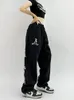 Calças femininas Capris Houzhou Hip Hop Gothic Black Joging Sweatpante de moletom de tamanho Y2K KPOP KPOP Baggy Troushers Harajuku Graphic Wide Leg Sports 230503