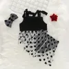 Kläder set tjejkläder set casual sommar barn flickor kläder polka prickad remmar topp t-shirt mesh kjol pp shorts pannband 3 st