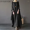 Casual Dresses 2023 Summer Autumn Big Size Shirt Topps Women Lose Vintage Blue Boho Cotton Linen Maxi Robe Fashion Female 4xl 5xl Q293