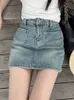 Jupes Bule Vintage Mode Denim Jupe Femmes Moulante Y2k Casual Party Mini Jupe Femme Poches Style Coréen Jupe Élégante 230504