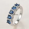 Bandringe einreihig 4MM blauer Stein Ringe für Frauen Eheringe einfache Staing im Ring weiblichen Verlobungsring Party Schmuck