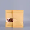 Organização Biodegradable Kraft Papel de fundo plano Janela transparente Bolsa de zíper com alimento Comida Seca Seca Sugar Tea Aberta Bolsa