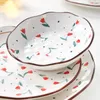 Plates Tulip Bowl And Dish Set Family Small Net Red Plate Steak Ceramic Flat Breakfast Dinner Dishes