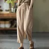 Women's Pants Capris Rimocy Summer Casual Cotton Linen Pants Women Retro Pockets Loose Harem Pants Woman Solid Elastic Waist Trousers Female 230503