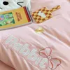 Ensembles de literie rose mignon dessin animé Applique broderie coton filles ensemble housse de couette bande élastique drap de lit taies d'oreiller