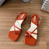 Sandali SUOJIALUN Summer Mix Color Women Sandalo Fashion Banda stretta Ladies Gladiator Shoes Square Tacco basso Outdoor Dress Slides 230503