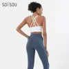 Yoga Outfit SOISOU Nouveau Yoga Ensemble Femmes Survêtement Gym Fitness Ensemble Femme 2 Pièces Leggings Soutien-Gorge De Sport Respirant Sportwear Femme Vêtements P230504