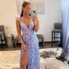 Straps Purple Prom Dresses Feathers Shoulder Thigh Slit Party Evening Dress Sequins Backless Long Special Occasion dress