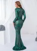 Partykleider Modest Green Full Sleeve O Neck Damen Abendkleid Geometrie Pailletten Stretch Meerjungfrau Luxus Formales Partykleid mit Futter 230504