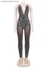 Damen-Overalls Strampler Sparkle Sheer Mesh Crystal Strampler Damen Glam durchsichtige Strass lange Hosen Overalls Nachtclub Outfits Clubwear T230504