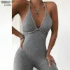 Women's Jumpsuits Rompers Sisterlinda Ribbed Knitted Sexy Jumpsuit Women Body Suit Lace Up V-Neck Rompers Female Bodysuits Solid Casual Playsuits Overalls T230504