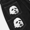 Casual ins high street black straight face printing basic washed baggy jean for men