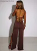 Jumpsuits voor dames rompers articat sexy backless high spleit dames jumpsuits witte spaghetti riem elegante jumpsuit vrouwelijke zomer slanke feestclubkleding t230504