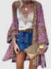 Damen Blusen Bohemian Floral bedruckte Bluse Damen Sommer Open Front Kimono Cardigan Lässig Lose Strand Tops Vintage Langarm Blusas