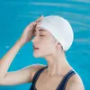 Simkåpor 3D Swimming Caps Elastic Professional Silica Gel Waterproof Ear Protection Vuxna män Kvinnor Långt hår Hat Cover Ear Bone Pool 230503