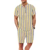 Tute da uomo Estate Hawaiian Abito da uomo a righe verticali Polo e pantaloncini Set da 2 pezzi Casual Sport Beach Camicia a maniche corte Tute da uomo 230503