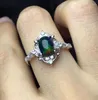 Cluster Rings Classic Style Simple And Exquisite Natural Black Opal Ring Rare Gemstone 925 Silver
