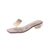 Slippers verão mulas mulheres sapatos mulheres metal fivela transparente salto baixo salto baixo feminino 2023 tamanho plus size