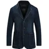 Herenpakken blazers blazers jas mannen casual denim slanke pocket splicing jas heren lange mouw met één borste turn down kraag blazers jas 230503