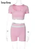 Womens Two Piece Pants Hawthaw Women Summer Short Sleeve Crop Tops Shorts Matching Sets Outfits Wholesale Items For Business 230504