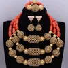 Halskette Ohrringe Set 2023 Klassischer nigerianischer Schmuck Orange Perlen und natürliche Koralle Afrika Dubai Hochzeit