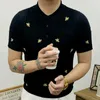 Men's Polos 2023 Summer Bee Embroidery Pattern Men's Short-sleeved Knitted Polo Shirt Ice Silk Men Poleras Hombre Camiseta Verano