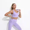 Yoga outfit 2sts sömlösa yogaställningar av träningsport för kvinnor Gym långärmad skörd topp hög midja leggings sportkläder atletiska kläder p230504