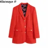 Dames Suits Blazers Klacwaya Women Fashion Two -Piece Set Vintage Print Lining Tweed Blazer Coat Vrouw Slit Mini Rok Chic Pak 230504