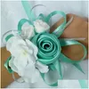 Decorative Flowers Wreaths Handmade 10 Pces/Lot Bridal Wedding Wrist Cor Bridesmaids Sister Hand White Blue Sier Decoration Drop D Dheax