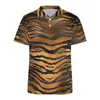 Men's Polos Tiger Stripes Print Polo Shirt Men Black Brown Animal Skin Casual Day Fashion T-Shirts Short-Sleeve Graphic Oversized Tops