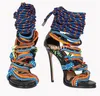 Sandali con cinturini elastici multi-avvolti Gladiatore Tacco sottile Marca Moda donna Cut-out Lace-up Scarpe alte da club Puttee