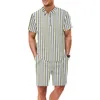 Tute da uomo Estate Hawaiian Abito da uomo a righe verticali Polo e pantaloncini Set da 2 pezzi Casual Sport Beach Camicia a maniche corte Tute da uomo 230503