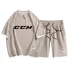 Męskie dresy Summer Dwuczęściowy zestaw lniany tkanina swobodna koszulka i szorty CCM Sports Suit Fashion Short Sleeve 230503