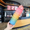 Tumblers 900 ml Portable Water Bottle Motivational Outdoor Sport Water Bottle With Time Marker Portable Reusable Plastic Cups Cute Sticker 230503